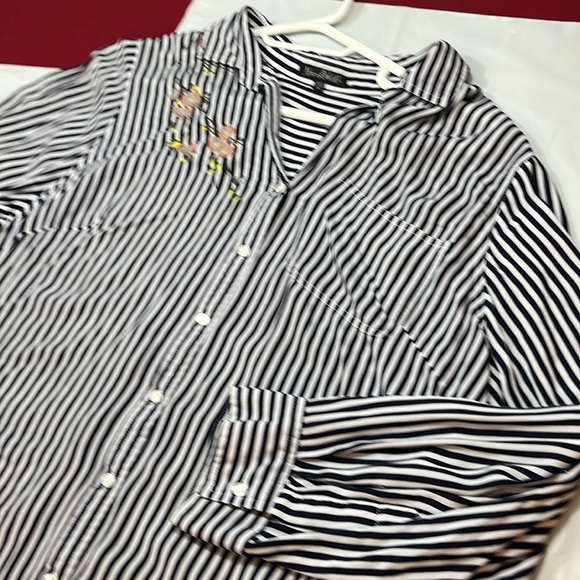 New leaf black vertical striped rayon BLOUSE pink blue floral embroidery 2XL XXL - Picture 7 of 14